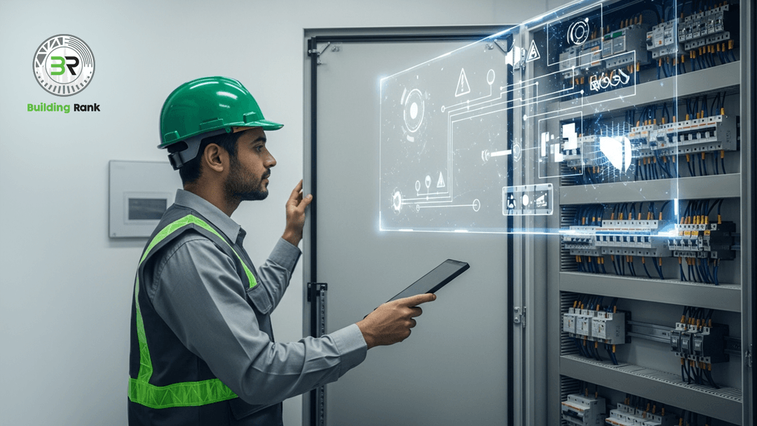 فحص كهربائي شامل للعقارات في الإمارات باستخدام الكاميرات الحرارية وأجهزة القياس مع فريق Building Ranks